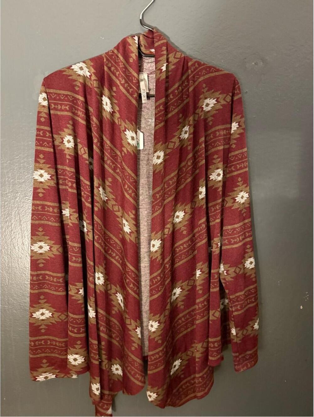 MOA USA Women's Red Cream Geometric Coatigan Kimono Vest New With Tags